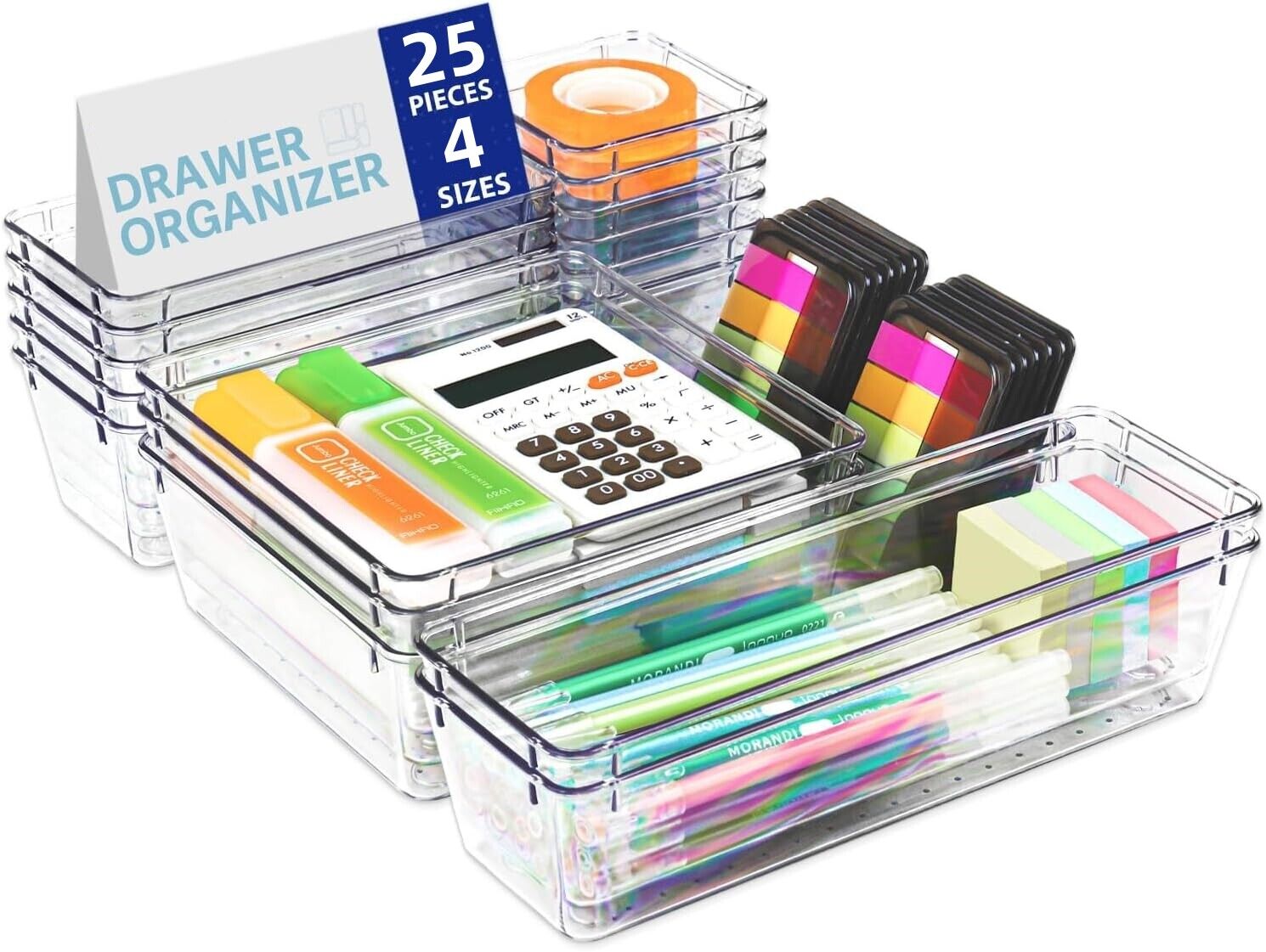 Clear acrylic drawer organiser set with 25 storage compartments