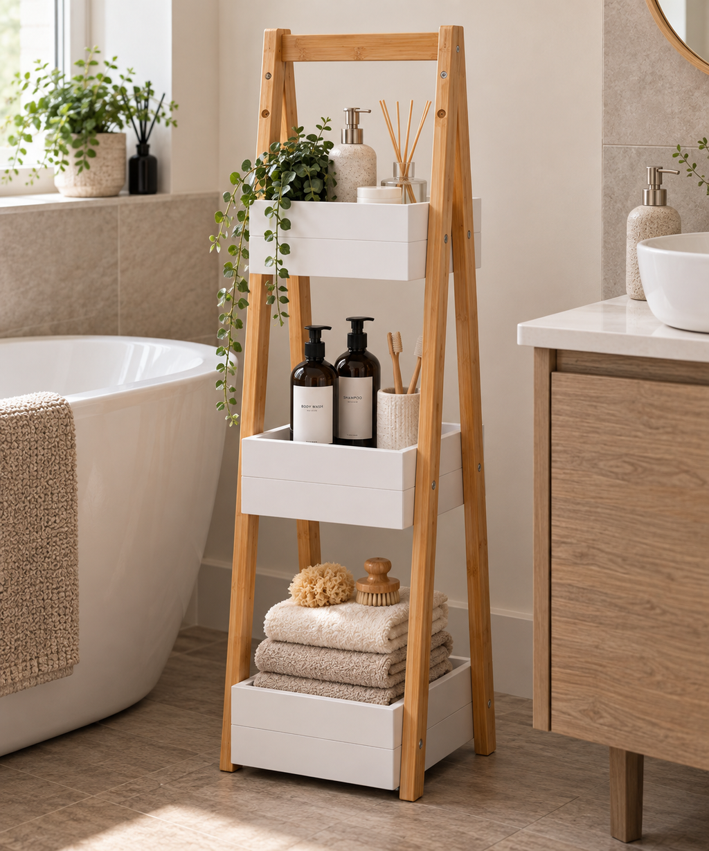 3-Tier Wooden Bathroom Storage Organiser