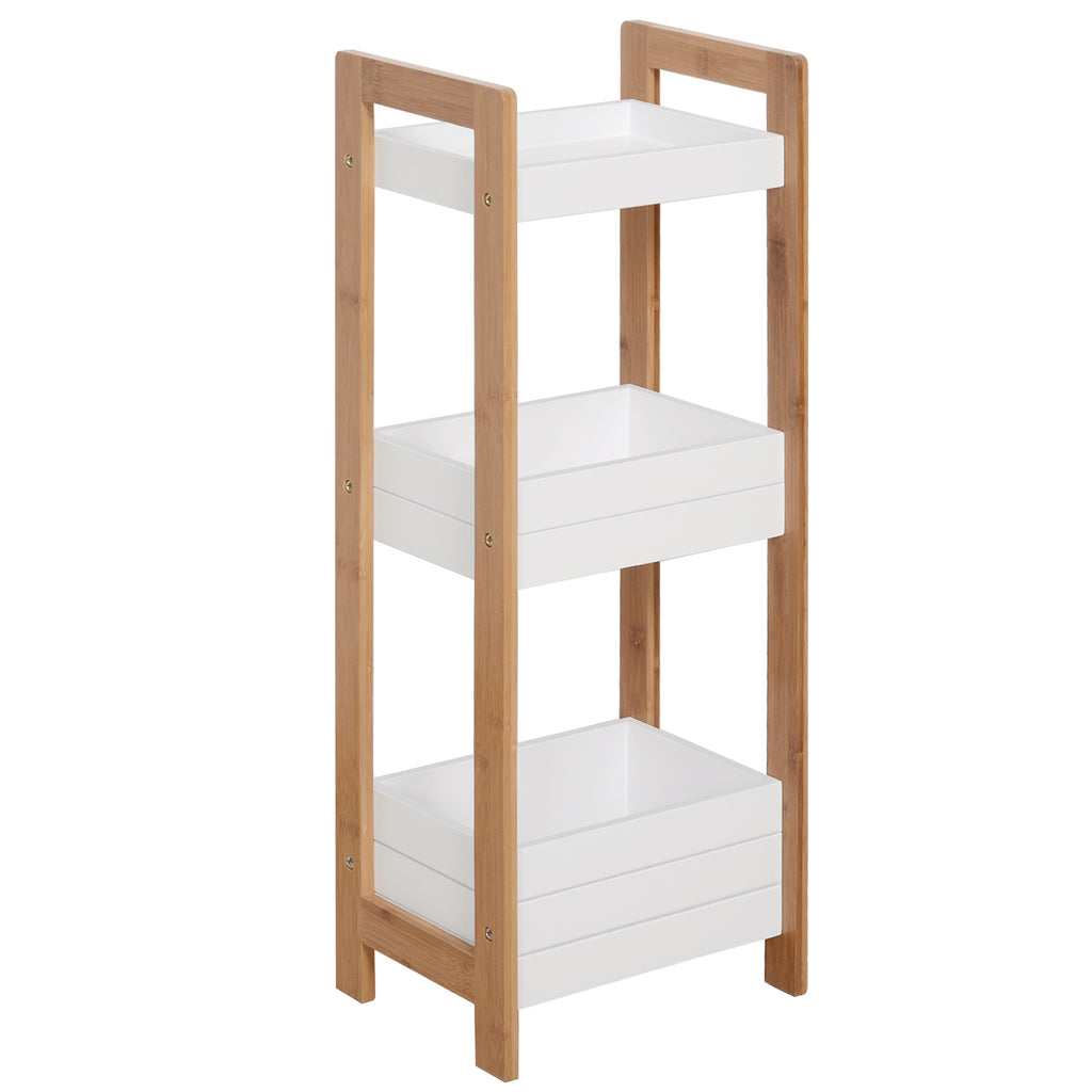 Three-tier bamboo bathroom storage shelf for toiletries