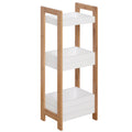 Three-tier bamboo bathroom storage shelf for toiletries