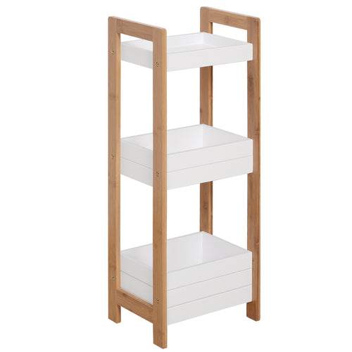 Three-tier bamboo bathroom storage shelf for toiletries
