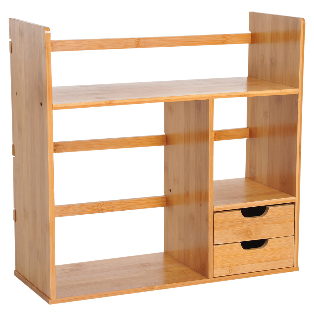 Bamboo desktop shelf organiser for office and workspace storage