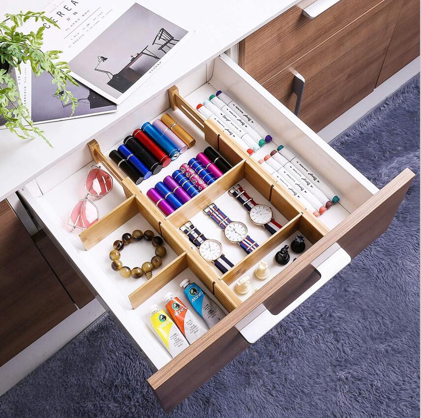 Adjustable bamboo drawer divider set for organised storage
