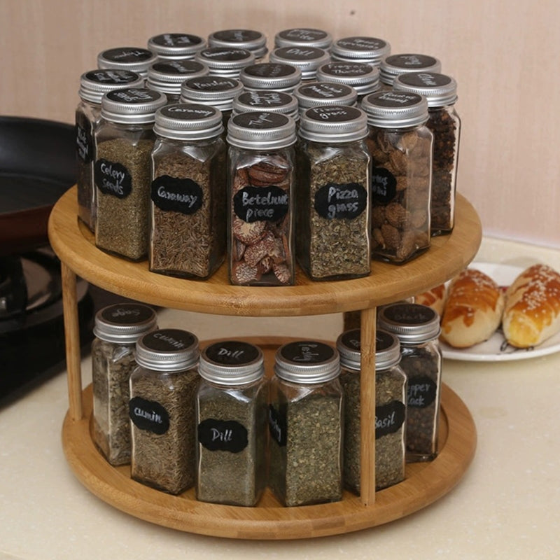 Bamboo spice rack organiser for kitchen herbs and seasonings