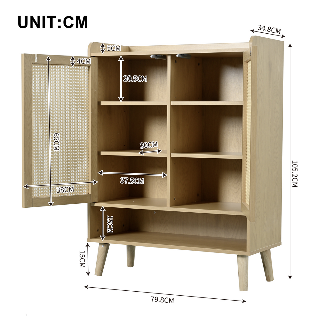 Rattan Shoe Storage Cabinet – Light Oak