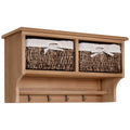 Entryway storage shelf with coat hooks and shoe storage