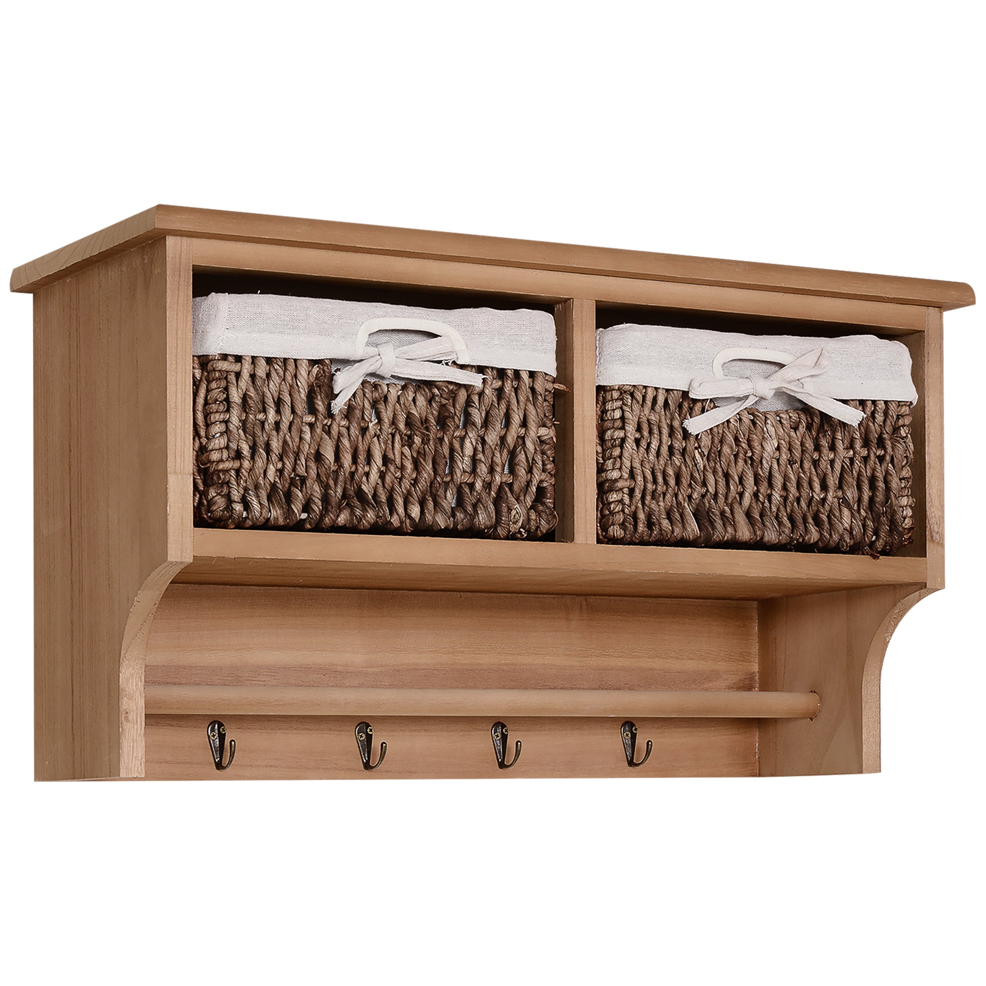Entryway storage shelf with coat hooks and shoe storage