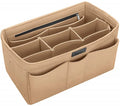Felt handbag organiser insert with multiple storage compartments