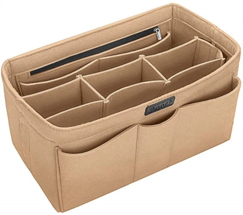 Felt handbag organiser insert with multiple storage compartments