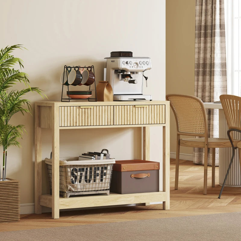 Fluted console table with shelves for stylish home storage