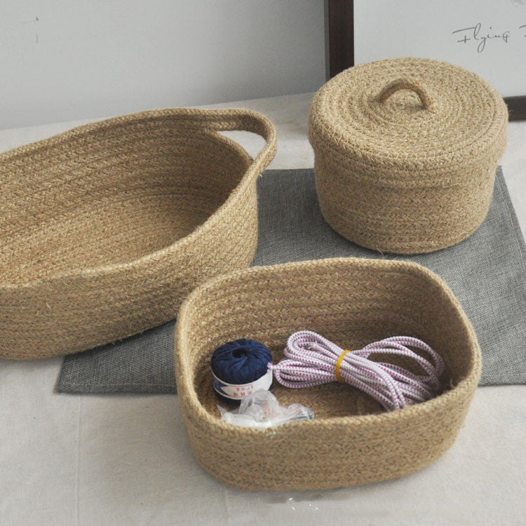 Woven storage basket for organising household essentials